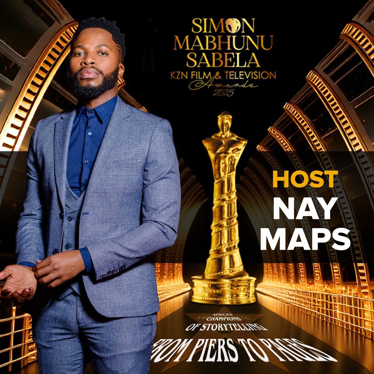 FilmInKZN's tweet photo. #SSA25🏆| HOST REVEAL 

We are excited to announce the
creative force that is NAY MAPS will be our co-host for this years 12th Simon Mabhunu Sabela Film and Television Awards!

Sekunjalo!🔥

#SimonMabhunuSabelaAwards
#ChampionsOfStorytelling
#FromPiersToPages
#SSA25 https://t.co/w9dIu41KJT