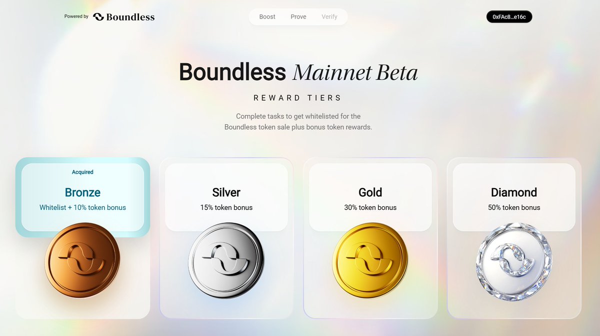 🚀 <a href="/boundless_xyz/">Boundless</a> Bronze Tier Task Guide (Whitelist + Bonus Rewards)  ✅

⭐️Powered by <a href="/RiscZero/">RISC Zero</a> , the team behind Boundless backed with $52M in funding

🌟Want to qualify for Whitelist + 10% Bonus Tokens on the Boundless $ZKC sale?

✅ You’ll Need 10 points = Bronze Tier