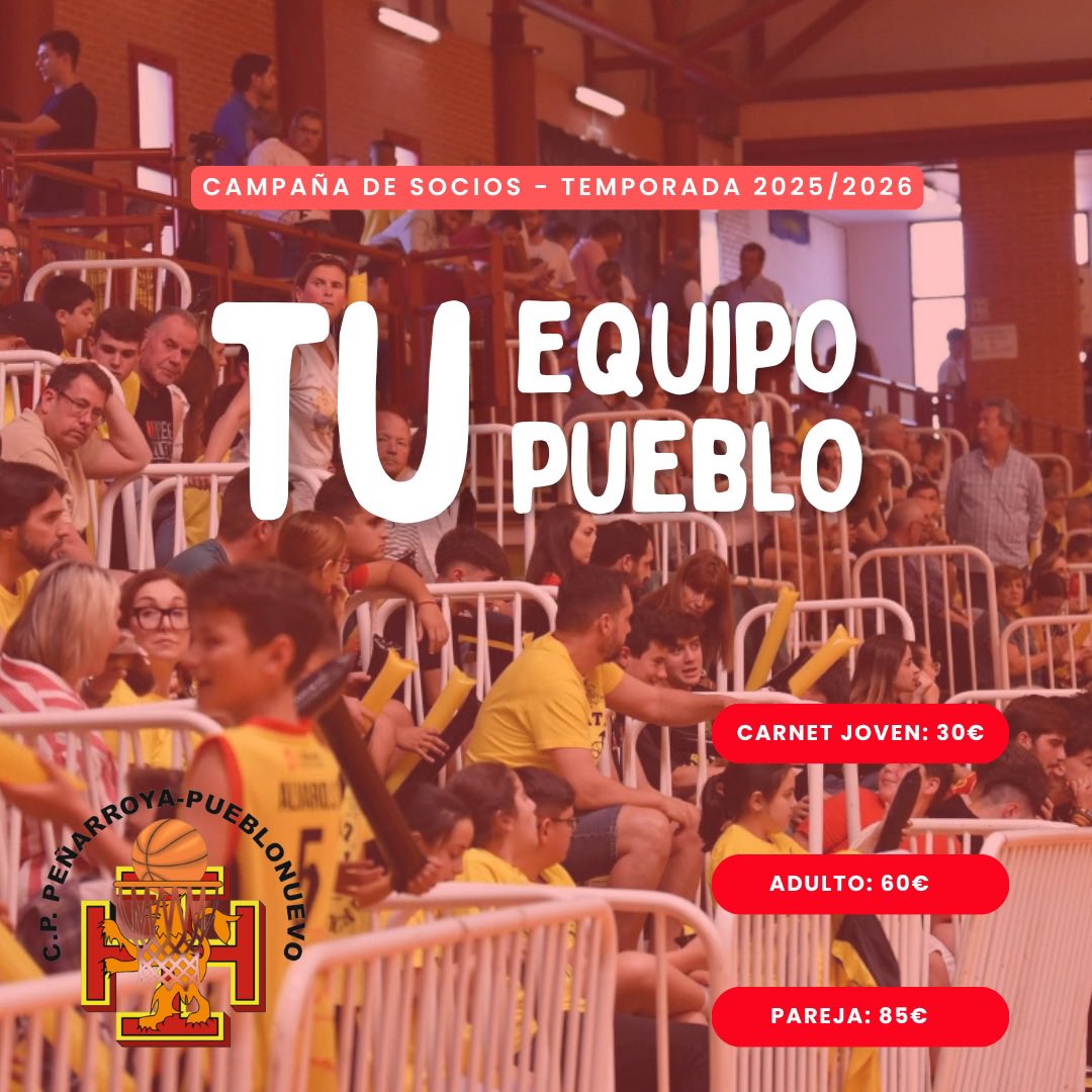🏀🖤💛CAMPAÑA DE SOCIOS 2025/2026 💛🖤🏀

¡Siente los colores, forma parte de la historia!

Hazte socio. Defiende lo nuestro. Vive el Peñarroya.

#SomosPeñarroya #PasiónMinera #CampañaDeSocios2025 #BaloncestoCordobés