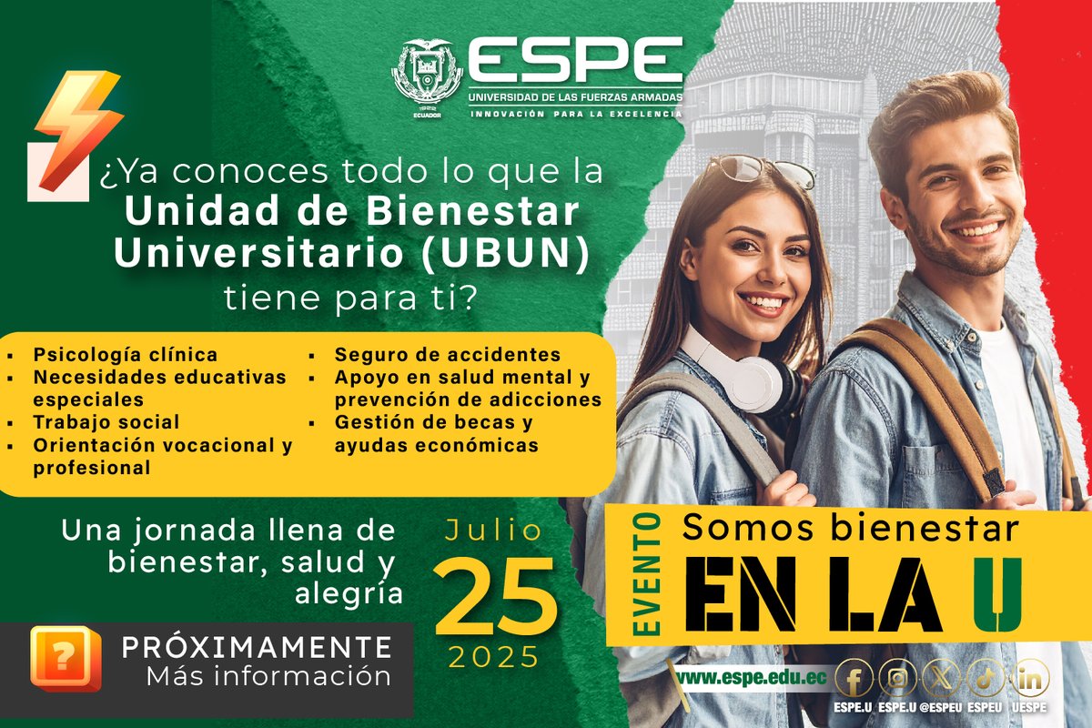 ✨La #ESPEU te invita a participar en un evento especial donde descubrirás todos los servicios, programas y beneficios que la Unidad de Bienestar Universitario tiene para ti.

✅ Apoyo psicológico y orientación profesional
✅ Programas de salud 
✅ Becas y ayudas económicas