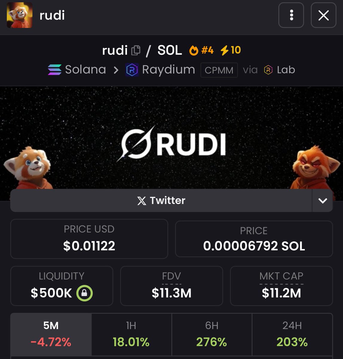 RUDI absolutely ripping 

One of the best narratives last couple of months 

On chain is risk ON 

Means new 100m+ runners spawned

I believe this is the one 

Animal character + Elon interaction + AI companion 

Send RUDI to 100m