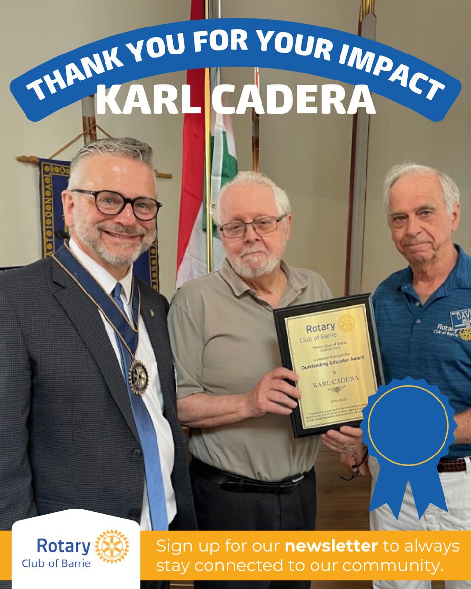 👏 Huge congrats to Karl Cadera, Rotary’s Educator of the Year! Thank you for a lifetime of teaching, mentoring &amp; leadership in Simcoe County.

barrierotary.com/newsletter/?ut…

#RotaryClub #Barrie #CommunityService