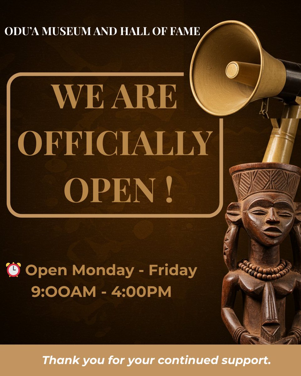 oduamuseum's tweet image. 🌺 A New Dawn at the Odu’a Museum
They say broken glass shines brighter when pieced back together.
After a season of stillness and silence, The Odu’a Museum reopens renewed, restored, and ready to welcome you.
Come rediscover culture with fresh eyes.
#OduaMuseum #YorubaHeritage