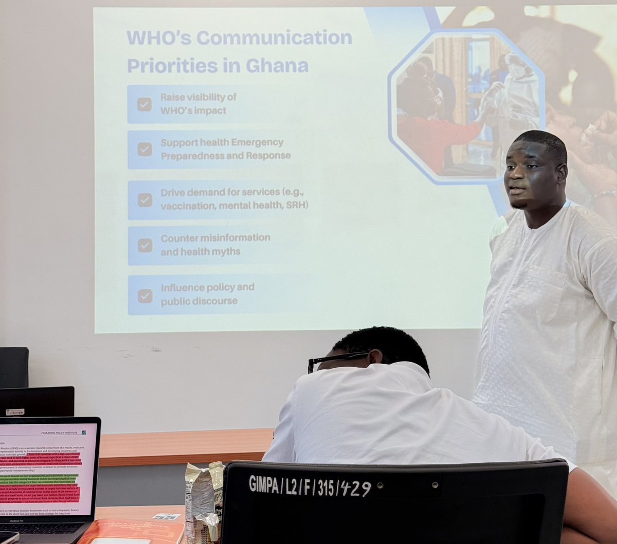 Naaninche1's tweet photo. Honoured to return to @GIMPA_Greenhill as a student, but as a guest lecturer for the MA Development Communication class.

I shared health communication strategies and field lessons from my work with @WHOGhana.

Great engagement with brilliant minds! https://t.co/YaLe1Dwfw7