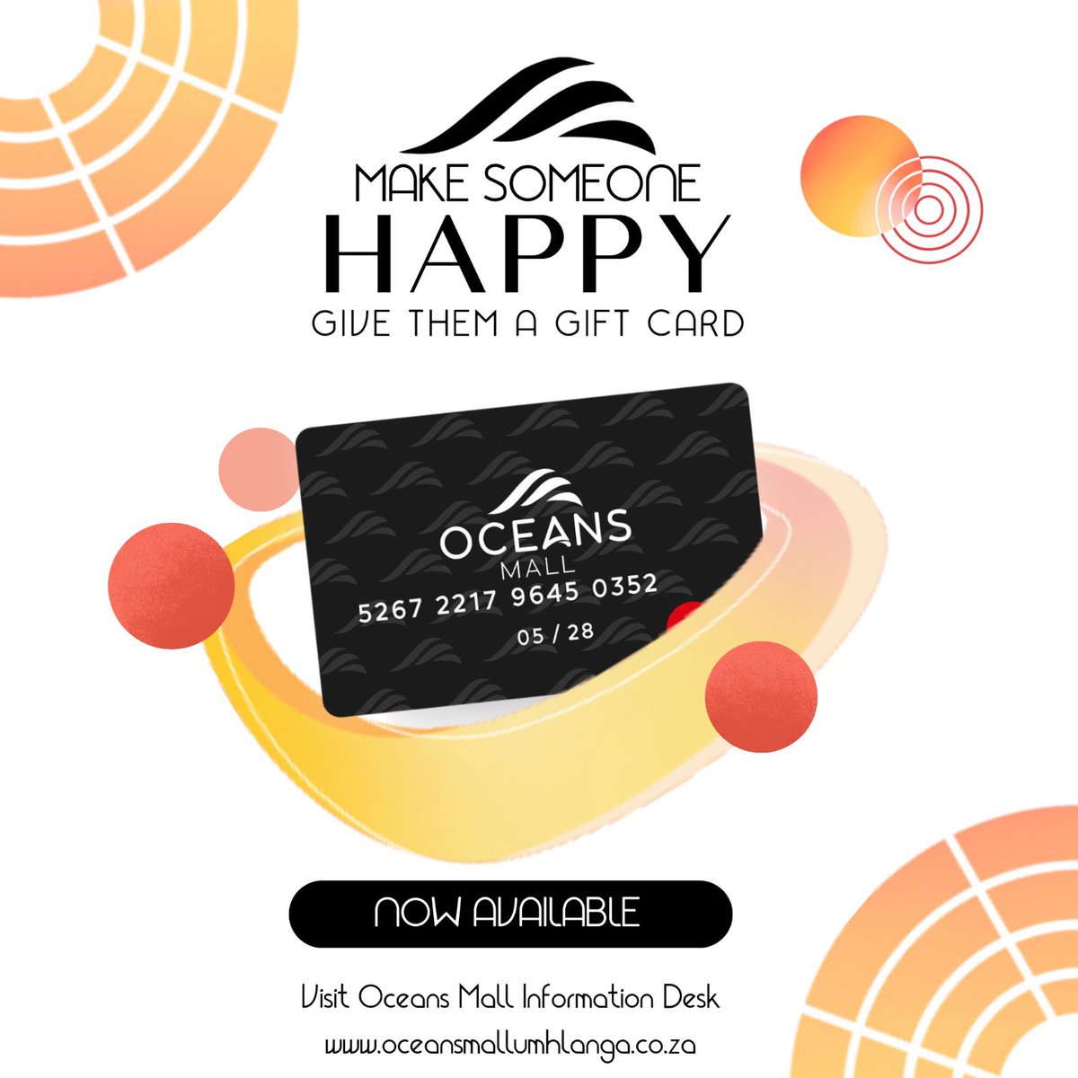 OceansMallSA's tweet image.  🎁 Oceans Mall Gift Cards are NOW AVAILABLE for purchase at the Information Desk. 💳
Whether it’s a birthday, anniversary, or just because… — give them the gift of choice! ✨
🌊 oceansmallumhlanga.co.za
#OceansMall #GiftCard #NowAvailable #Umhlanga #Vouchers #Durban