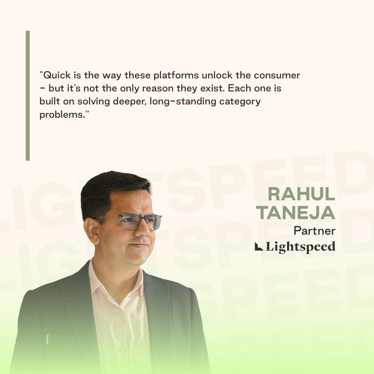 Lightspeed India (@lightspeedindia) on Twitter photo Is quick commerce only about faster deliveries?
<a href="/rahultaneja/">Rahul Taneja</a> believes it is not. In a <a href="/moneycontrolcom/">Moneycontrol</a> article by <a href="/AryamanGupta_/">Aryaman Gupta</a>, he emphasizes that the real value of quick commerce goes beyond just saving time; it lies in building a strong supply chain and bringing structure to Is quick commerce only about faster deliveries?
<a href="/rahultaneja/">Rahul Taneja</a> believes it is not. In a <a href="/moneycontrolcom/">Moneycontrol</a> article by <a href="/AryamanGupta_/">Aryaman Gupta</a>, he emphasizes that the real value of quick commerce goes beyond just saving time; it lies in building a strong supply chain and bringing structure to