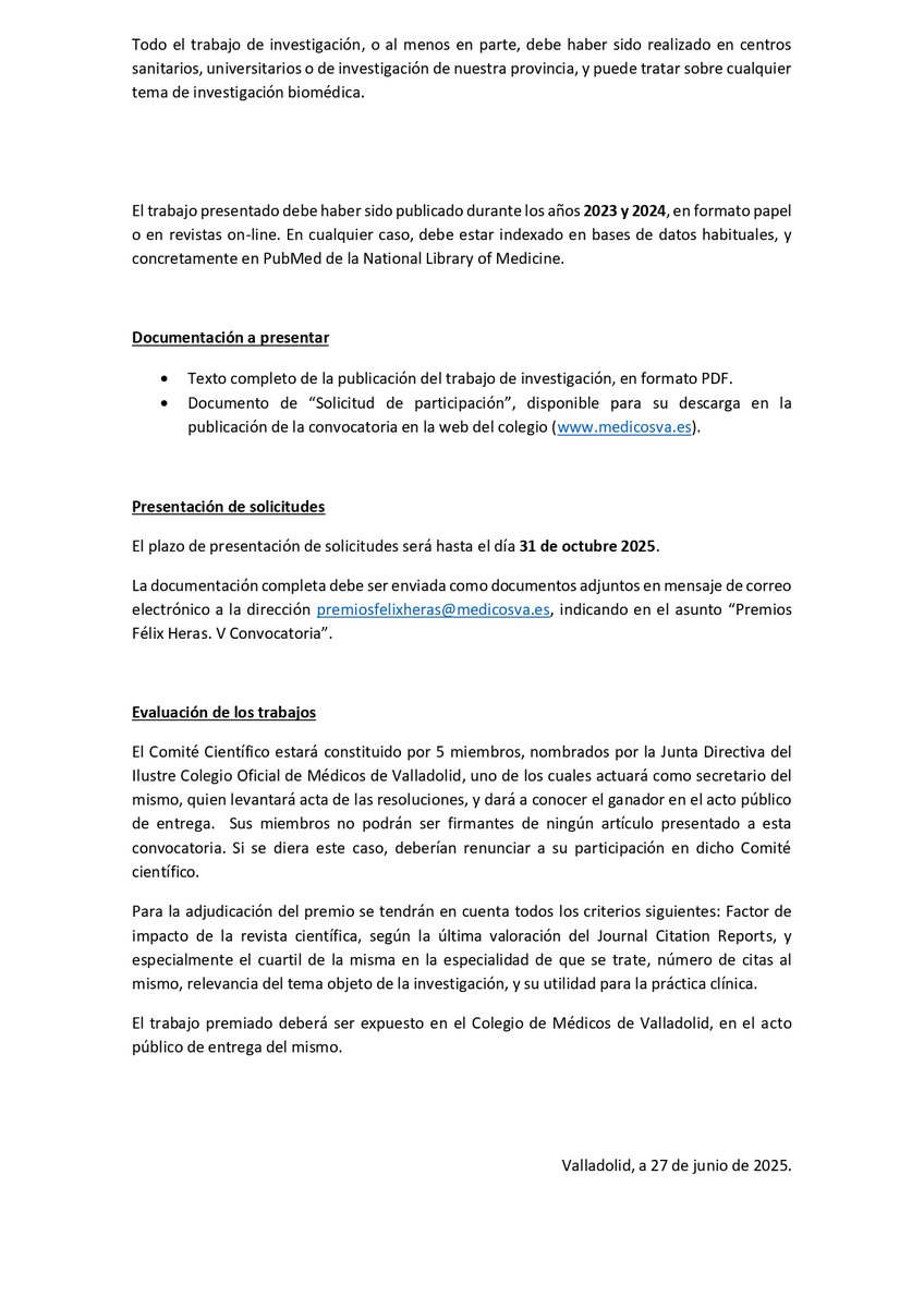 Concurso de trabajos para los Premios de la Real Academia de Medicina y Cirugía de Valladolid 2025 . Hasta el 31 de octubre. Para dudas o más información: realacademiamedva@gmail.com <a href="/ICOMVALLADOLID/">ICOM VALLADOLID</a> . De nuevo, gracias a nuestros patrocinadores por brindarnos su confianza.