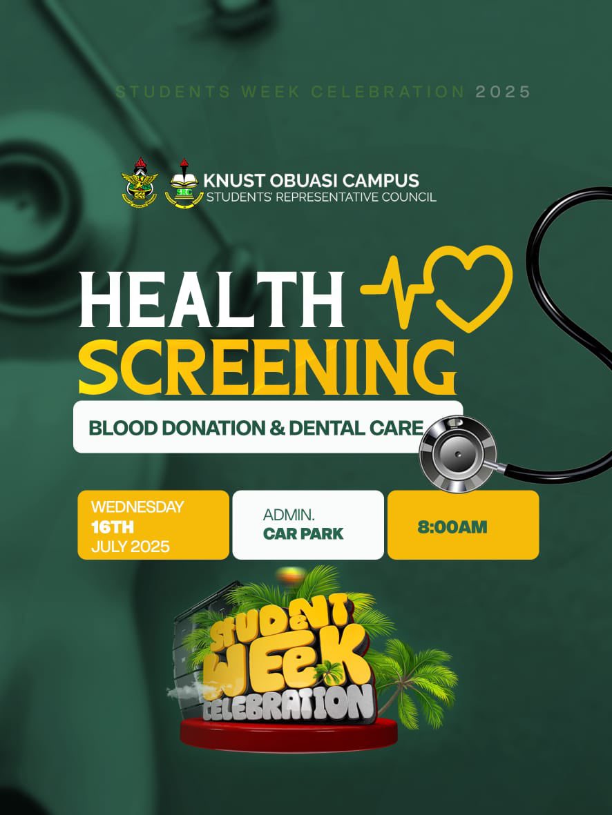 ObuasiSrc's tweet image. Take charge of your health. Join us Today for a FREE Health Screening, Blood Donation, and Dental Care as part of the Students' Week Celebration.
Don't be sluggish, get screened. Your health is your most valuable asset, prioritise it.
#SWC25