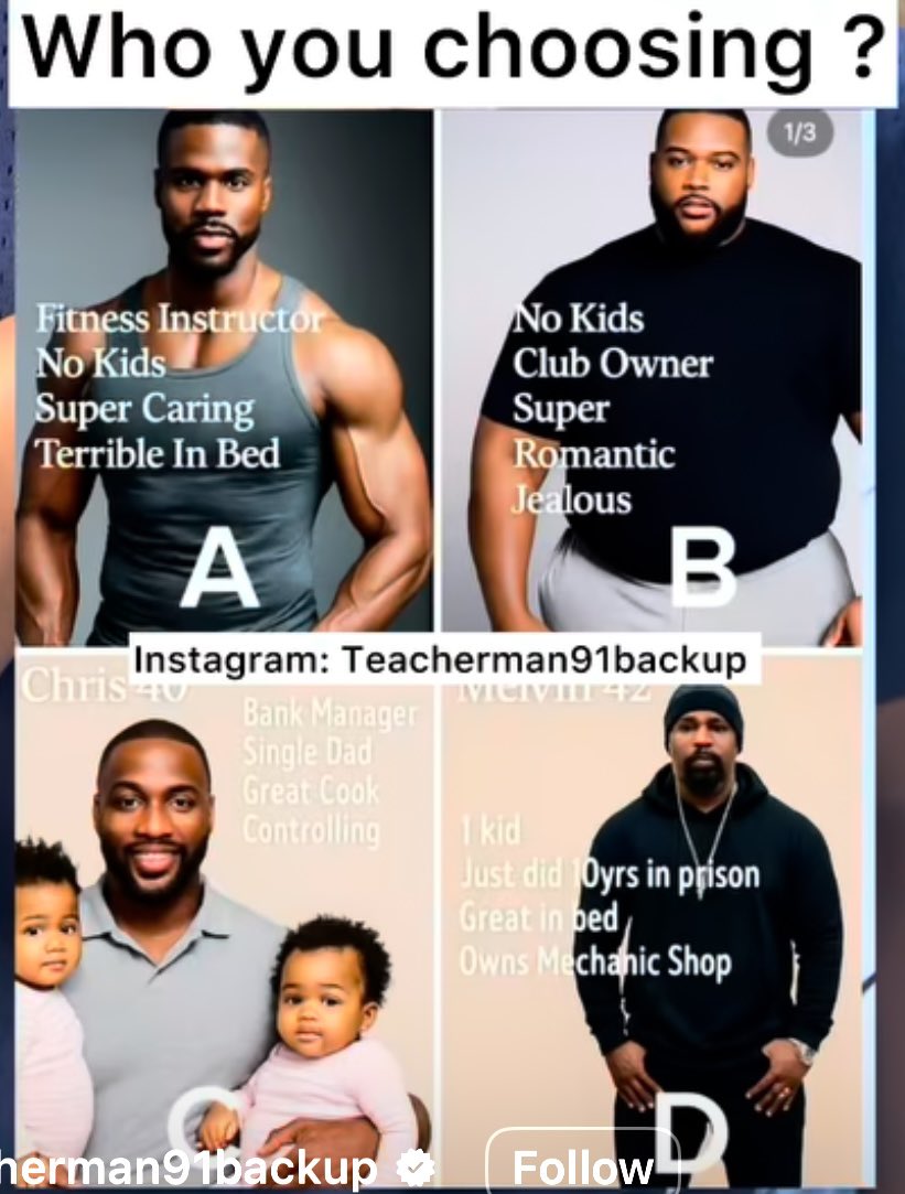 I can assure you A, B and C do not stand a chance. Eve’s daughters will choose D any day.😂😂