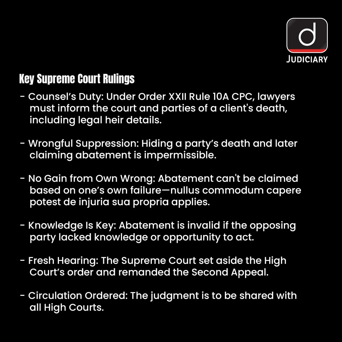 Law_Drishti's tweet photo. SC: No Abatement If Death Is Suppressed, lawyers Must Disclose Under Rule 10A CPC
#Law #RecentJudgement #Case #SupremeCourt #Justice #DrishtiJudiciary https://t.co/Ql2gGZ00y0