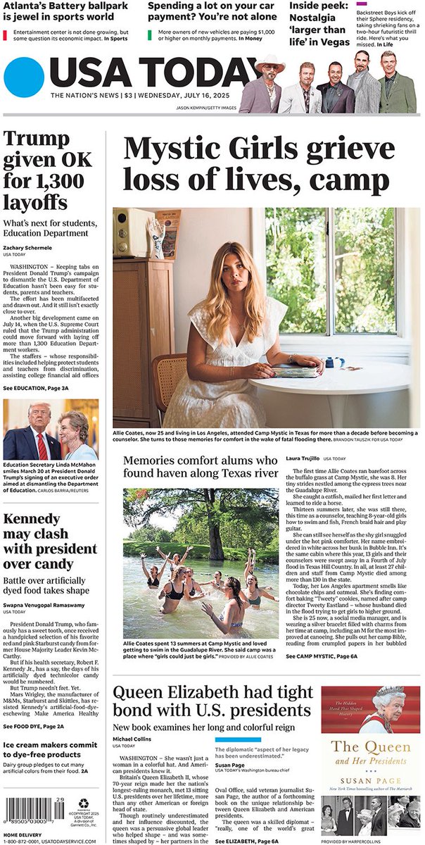 USA TODAY (@usatoday) on Twitter photo In Wednesday’s paper:
Camp Mystic girls had a safe haven by the river for 100 years. Then, the flood came. bit.ly/3IqGcEY In Wednesday’s paper:
Camp Mystic girls had a safe haven by the river for 100 years. Then, the flood came. bit.ly/3IqGcEY