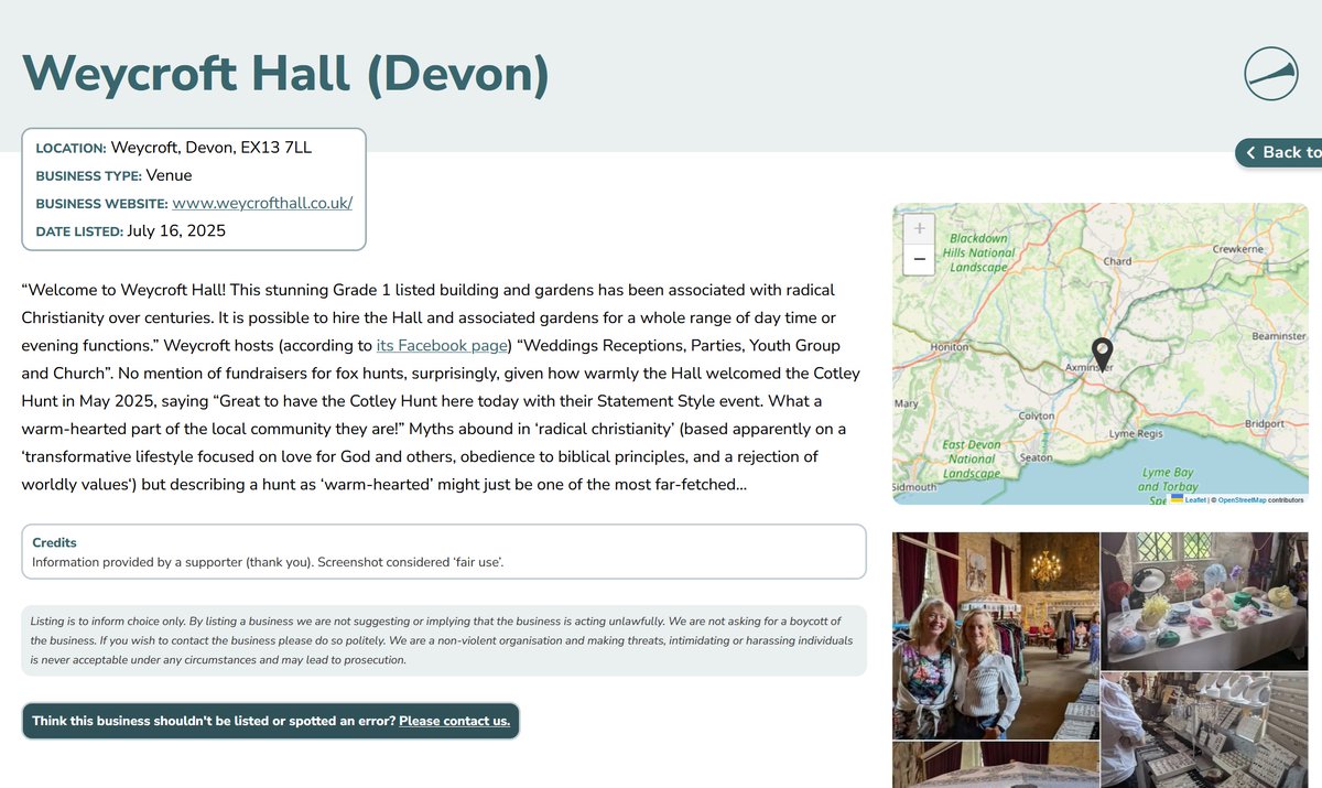 blood_business's tweet image. We're used to shaking our heads at what we read, but calling a hunt 'warm-hearted' - which is how Weycroft Hall #Devon ("associated with radical Christianity over centuries") described the Cotley and a fundraiser the Hall hosted - is still a shocker...
bloodbusiness.info/business/weycr…