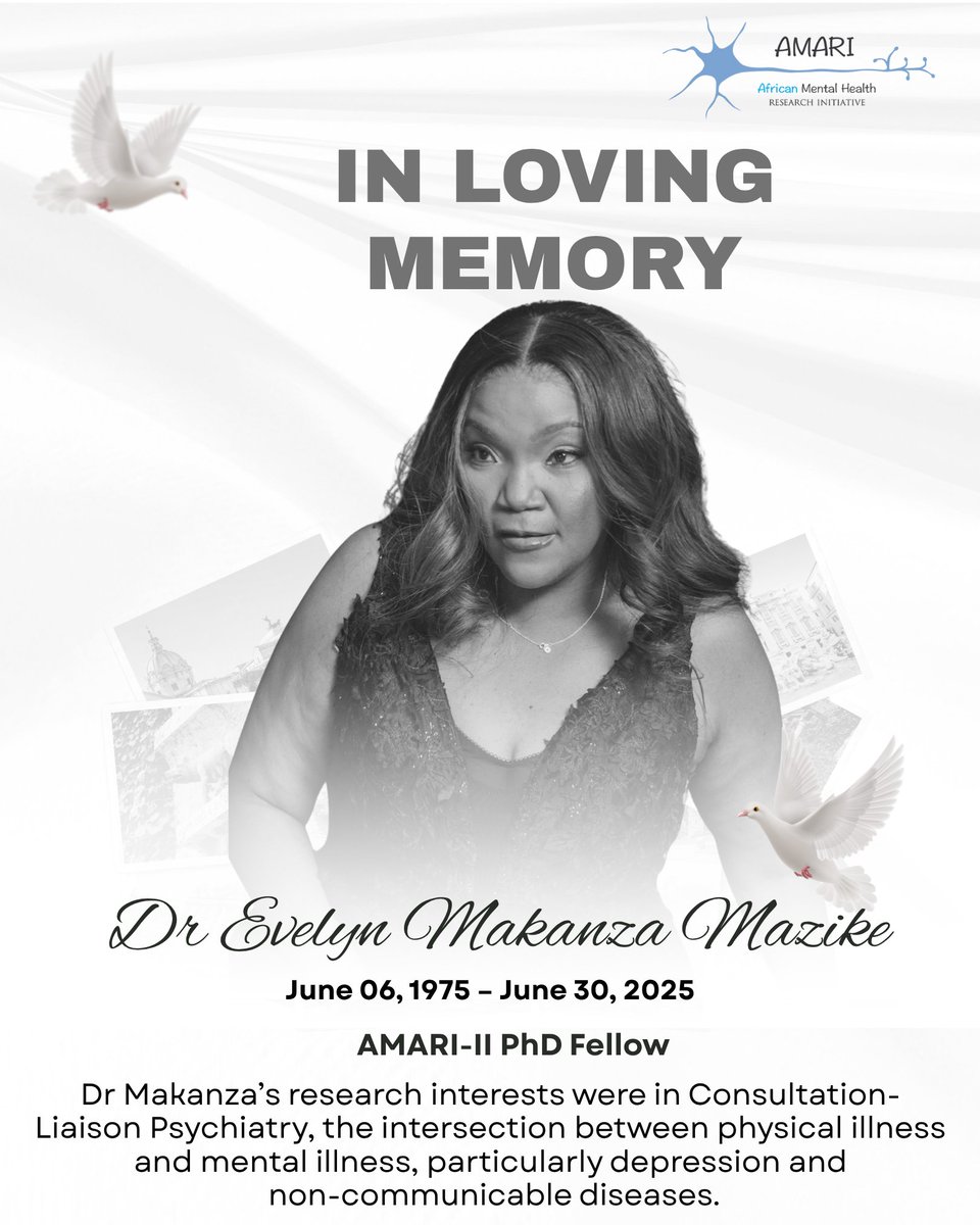 ConsortiumAMARI's tweet image. 🕊️ In Loving Memory of Dr Evelyn Makanza-Mazike, a Specialist Psychiatrist &amp;amp; AMARI-II PhD fellow. Her research interests were in Consultation-Liaison Psychiatry, the intersection between physical illness and mental illness, particularly depression and non-communicable diseases.