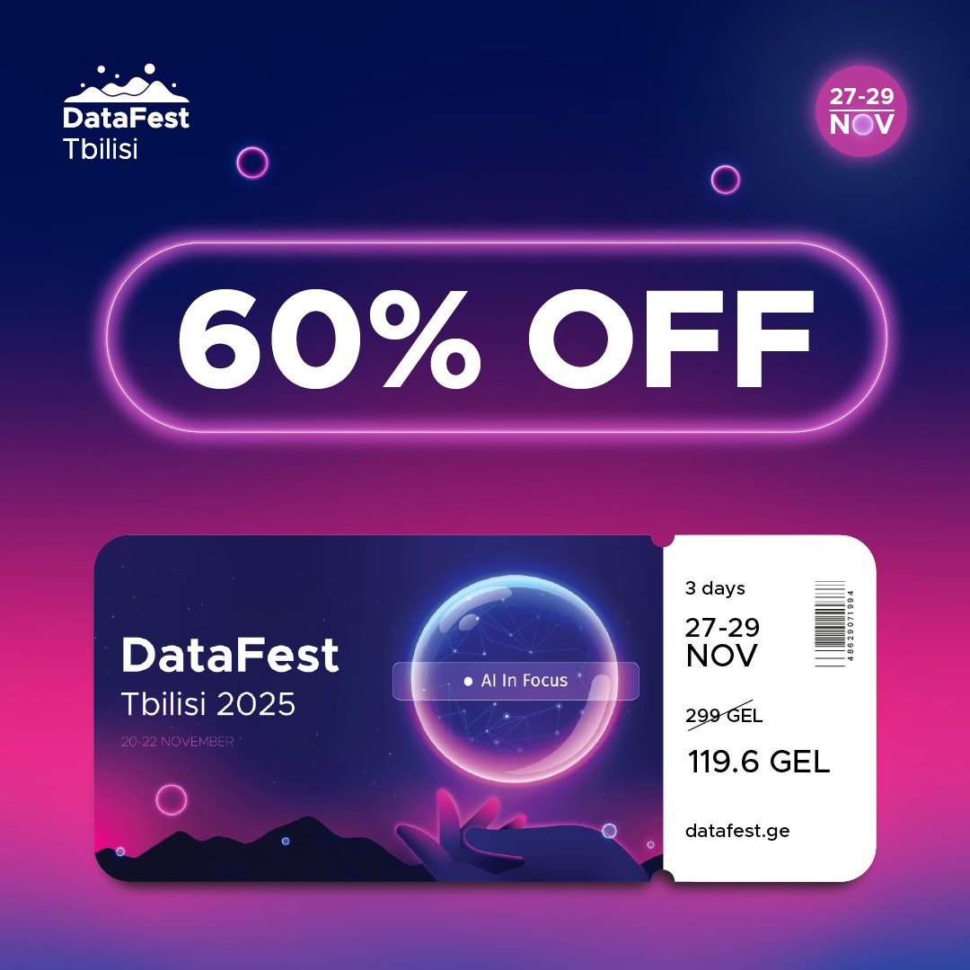 DataFest Tbilisi 2025 tickets are now on sale!

🟣 Grab yours datafest.ge/event/
🟣 Subscribe to our newsletter to receive a limited 60% discount: bit.ly/subscribe-data…
📩 Already subscribed? Check your inbox!