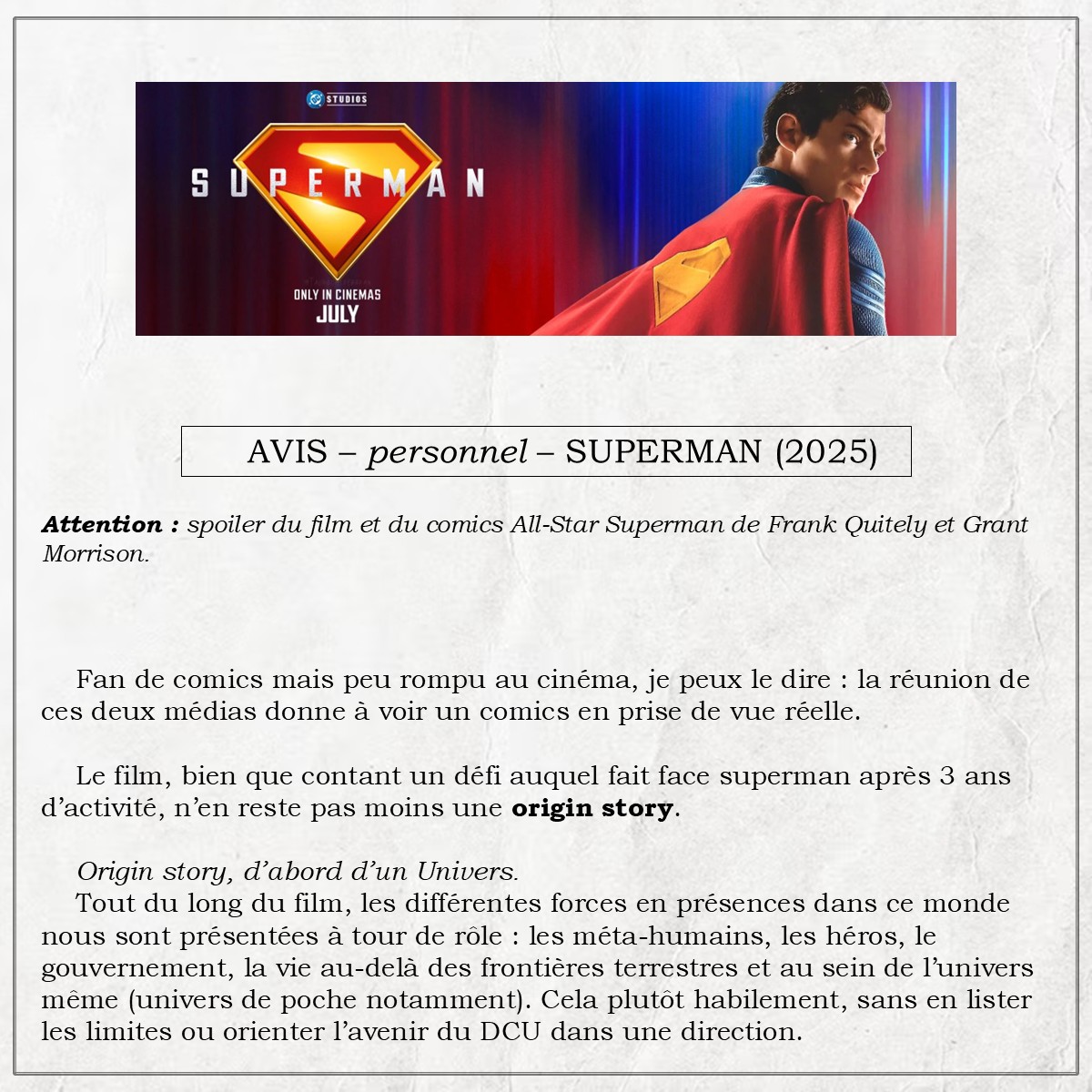 ryjak5's tweet photo. Court avis sur Superman - 2025. Avec Spoiler et référence comics .
#Superman #SupermanMovie #dccomics #AllstarSuperman #comicsfrance #comics https://t.co/3bOQyK6HnO