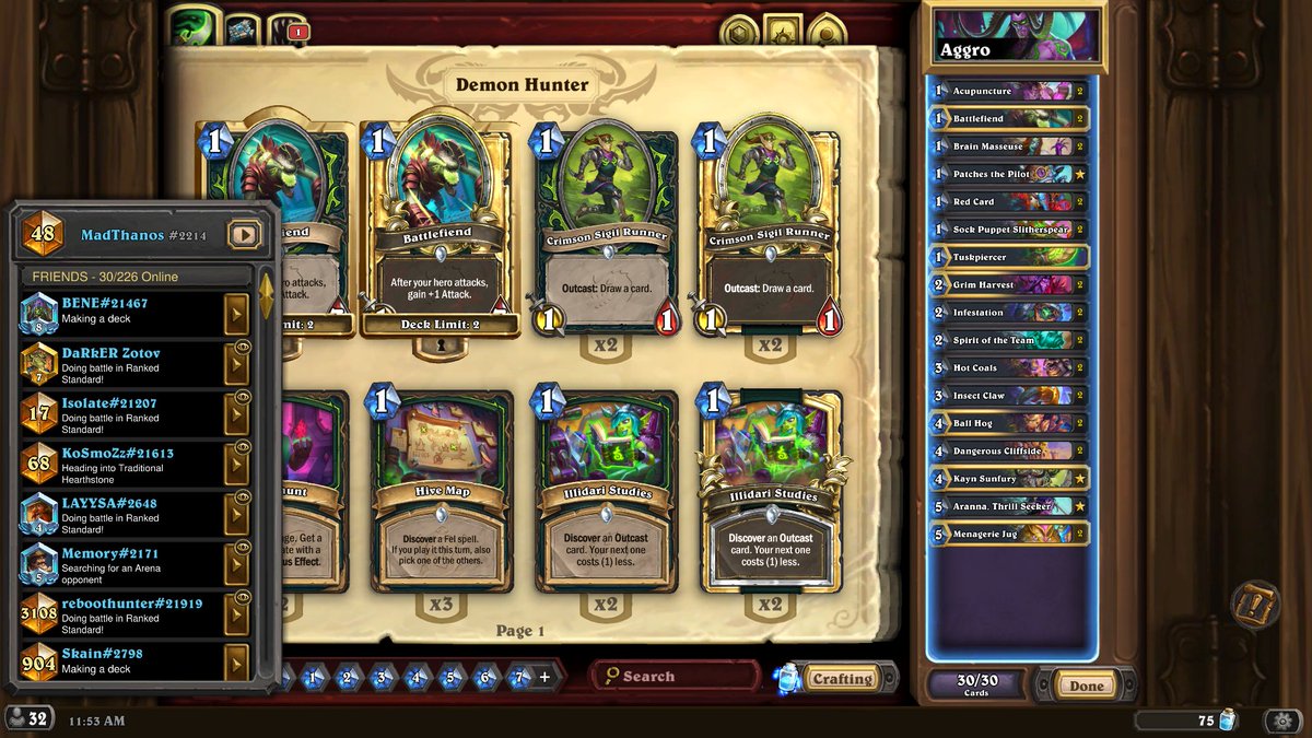 Not dead I swear, just back from touching grass big time!
Anyway, here's a top-48 with Aggro Demon Hunter, very cute deck that feels good to play on current ladder.

Code:
AAECAaOtBASongbEuAb8wAbRrwcN0p8E7Z8Gv7AGw7AG17gG17oG9sAGkMEG1cEG3v8GtpcHtZgHoqwHAAA=