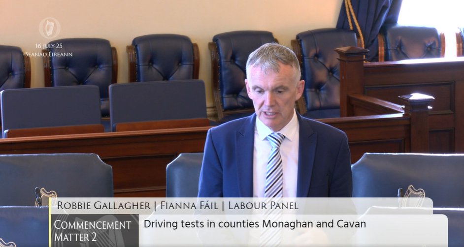 Houses of the Oireachtas - Tithe an Oireachtais (@oireachtasnews) on Twitter photo #Seanad Commencement Matter 2: Senator Robbie Gallagher <a href="/SenRobGallagher/">Robbie Gallagher</a> β To the Minister for Transport: Driving tests in counties Monaghan and Cavan. #SeeForYourself
oir.ie/38ae74c #Seanad Commencement Matter 2: Senator Robbie Gallagher <a href="/SenRobGallagher/">Robbie Gallagher</a> β To the Minister for Transport: Driving tests in counties Monaghan and Cavan. #SeeForYourself
oir.ie/38ae74c