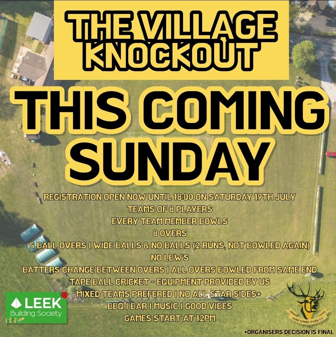 Ashcombe Park CC (@ashcombeparkcc) on Twitter photo ππ THIS SUNDAY ππ
RETURN OF THE VILLAGE KNOCKOUT
MESSAGE THIS PAGE, APCC FACEBOOK OR JAKE ON 07960681317 TO REGISTER YOUR TEAMS 
LOOK FORWARD TO SEEING YOU ALL
#VillageKnockout #apcc #familyday ππ THIS SUNDAY ππ
RETURN OF THE VILLAGE KNOCKOUT
MESSAGE THIS PAGE, APCC FACEBOOK OR JAKE ON 07960681317 TO REGISTER YOUR TEAMS 
LOOK FORWARD TO SEEING YOU ALL
#VillageKnockout #apcc #familyday