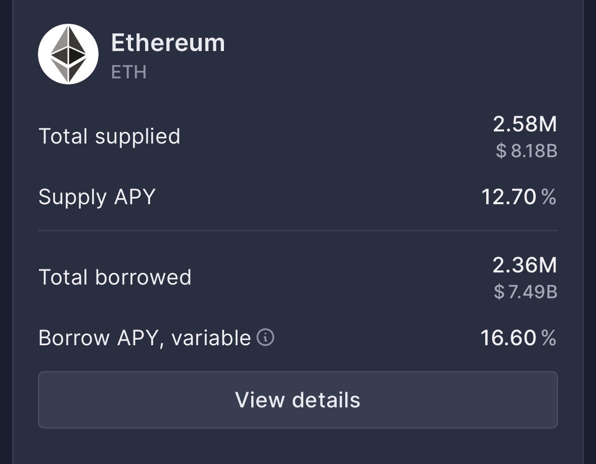 Archer_MD_'s tweet image. ETH supply APY @ 12.7% - for the sake of leveraged stakers supply your ETH to bring utilisation rates down