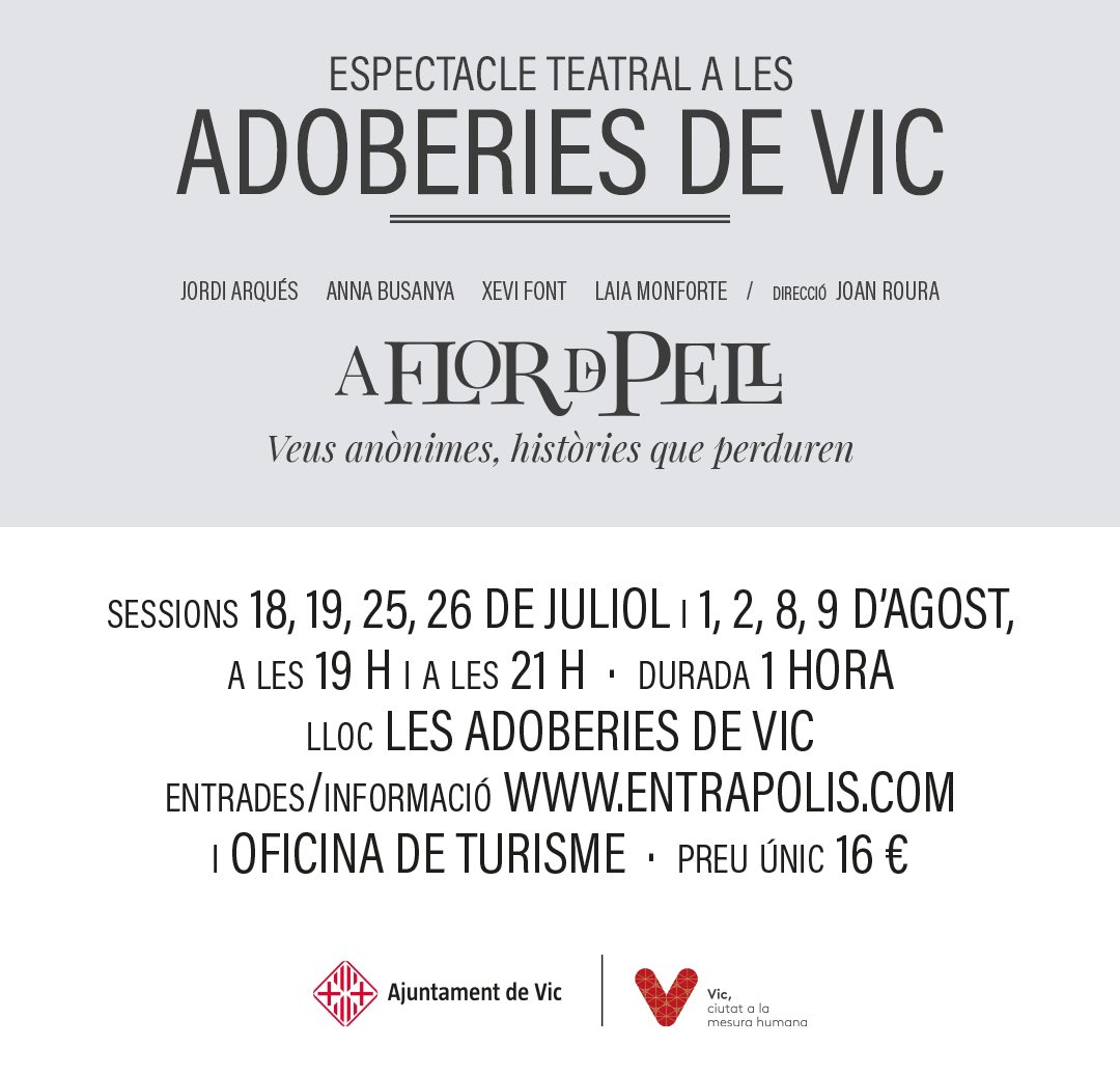 aj_vic's tweet image. Tot a punt per l'estrena, aquest 18 de juliol, de l'espetacle teatral "A flor de pell" que recrearà la història de Les Adoberies de Vic i de l'ofici de pellaire🏭Un espectacle de la companyia osonenca @corciateatre amb el suport de @aj_vic
👉🏻Es podrà veure els divendres i…