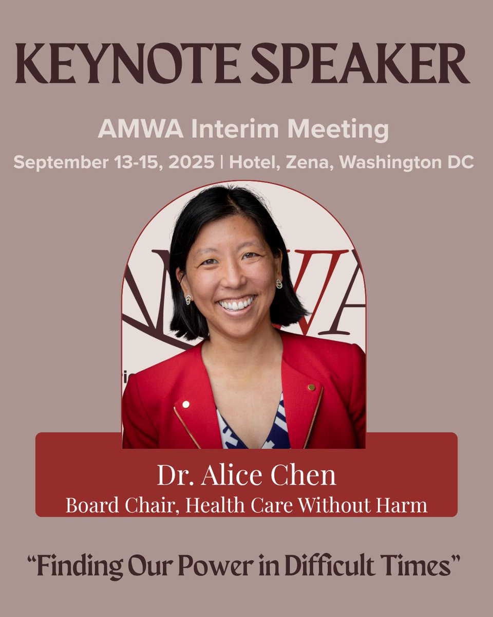 AMWADoctors's tweet image. Keynote Speaker Announcement - Dr. Alice Chen at the AMWA 2025 Interim Meeting in Washington, D.C.
A nationally recognized voice in health equity and advocacy, Dr. Chen has:
✅ Led grassroots efforts to expand access to care through the ACA and Medicaid
✅ Championed gun…
