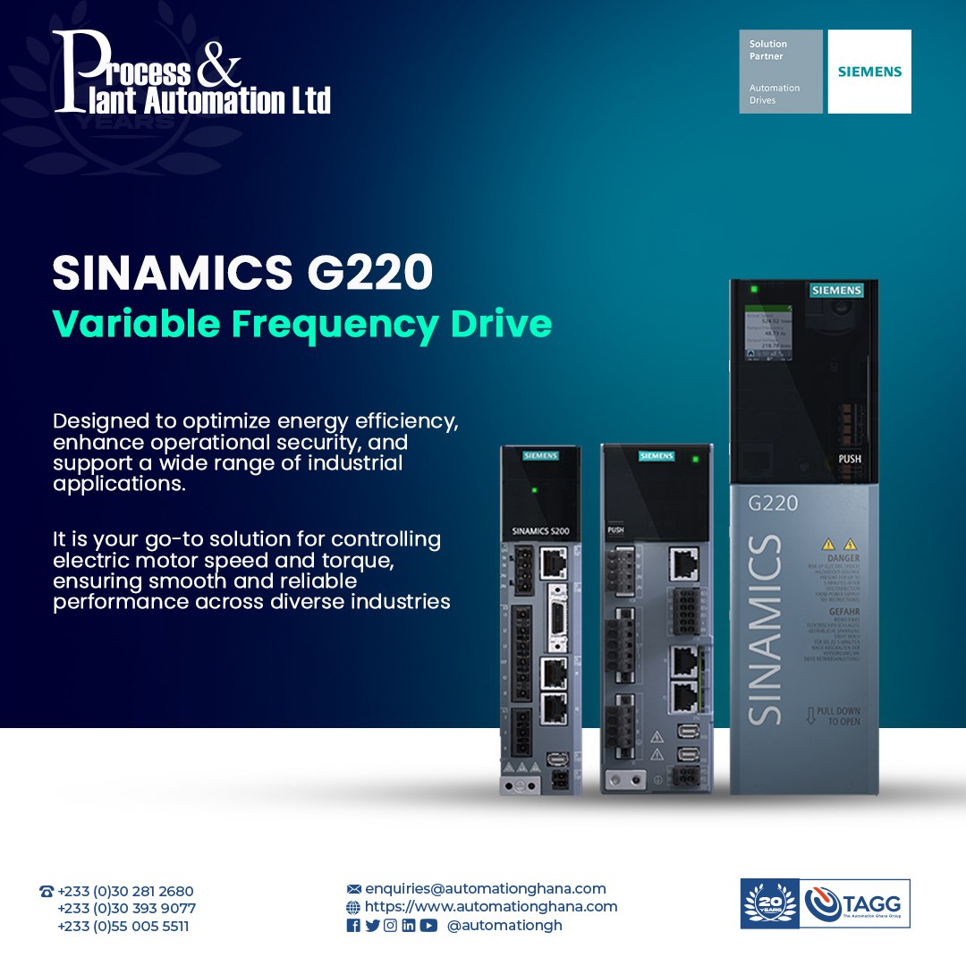 automationgh's tweet photo. Smooth. Safe. Energy-smart.
🦾The SINAMICS G220 VFD keeps your motors running at peak performance across industries—from food & beverage to oil & gas.
💫Control speed. Reduce energy waste. Boost reliability.
📞030 281 2680 | 055 005 5511
#SINAMICSG220 #AutomationGhana #TAGG https://t.co/o5JaHWXuzz