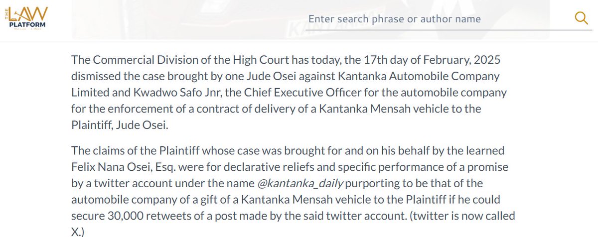 A guy on twitter sued KANTAKA Automobile because he was asked to get 30k retweets on a post to receive a car. 
The case was dismissed in 2025 simply because it was a parody account making that promise. Meaning, Beno would have a good case should Alukyi disagree. [since it's his