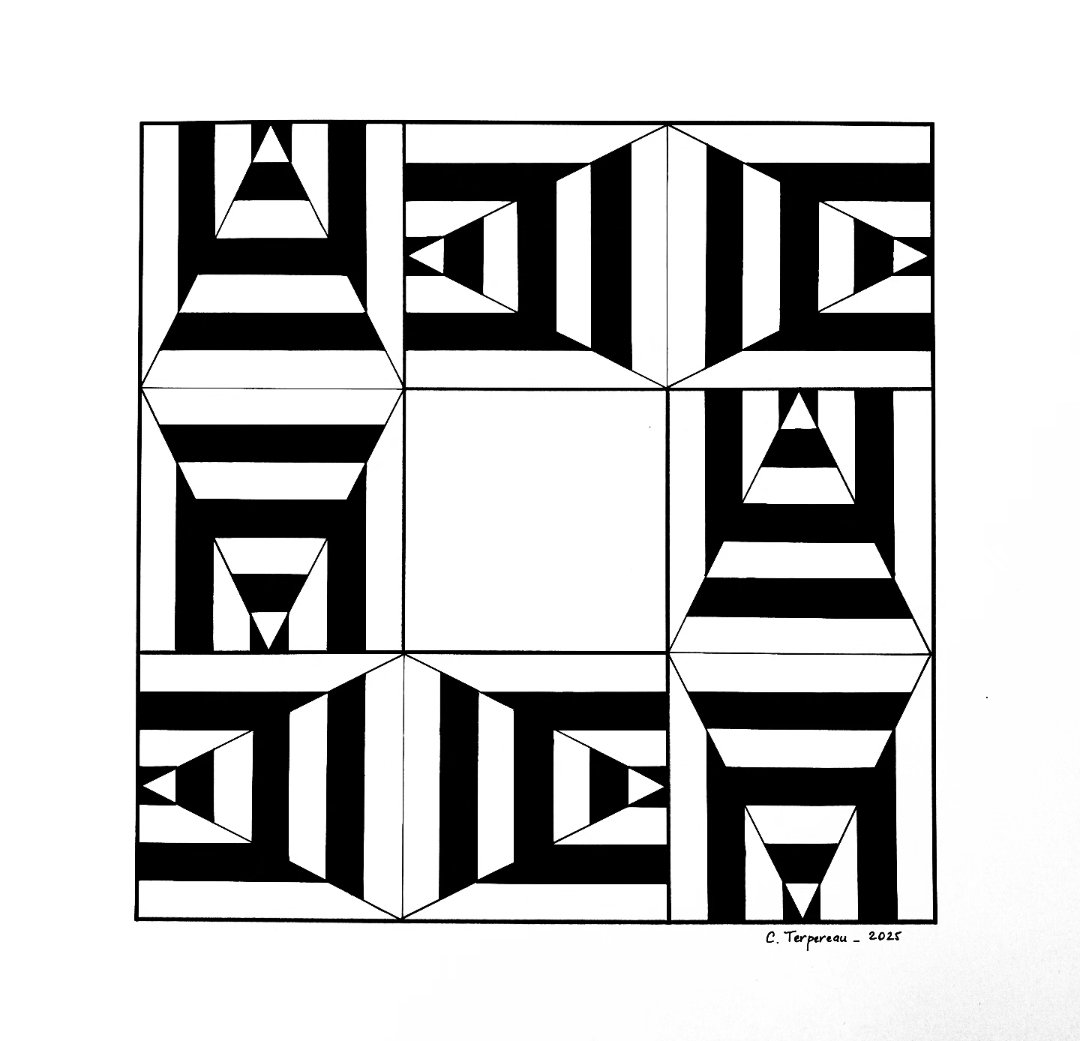 "Les Tartines" v.43 : "Les losanges zébrés" ▪️▫️▪️▫️▪️▫️▪️
#carre #rectangle #geometrie #art #maths #abstractart #artetmaths #mathandart #lestartines #uniball #unipin #posca #bnw #noiretblanc #losange #rhombus
Retrouvez moi sur Instagram Maths_Artist
▶️ instagram.com/maths_artist?u…