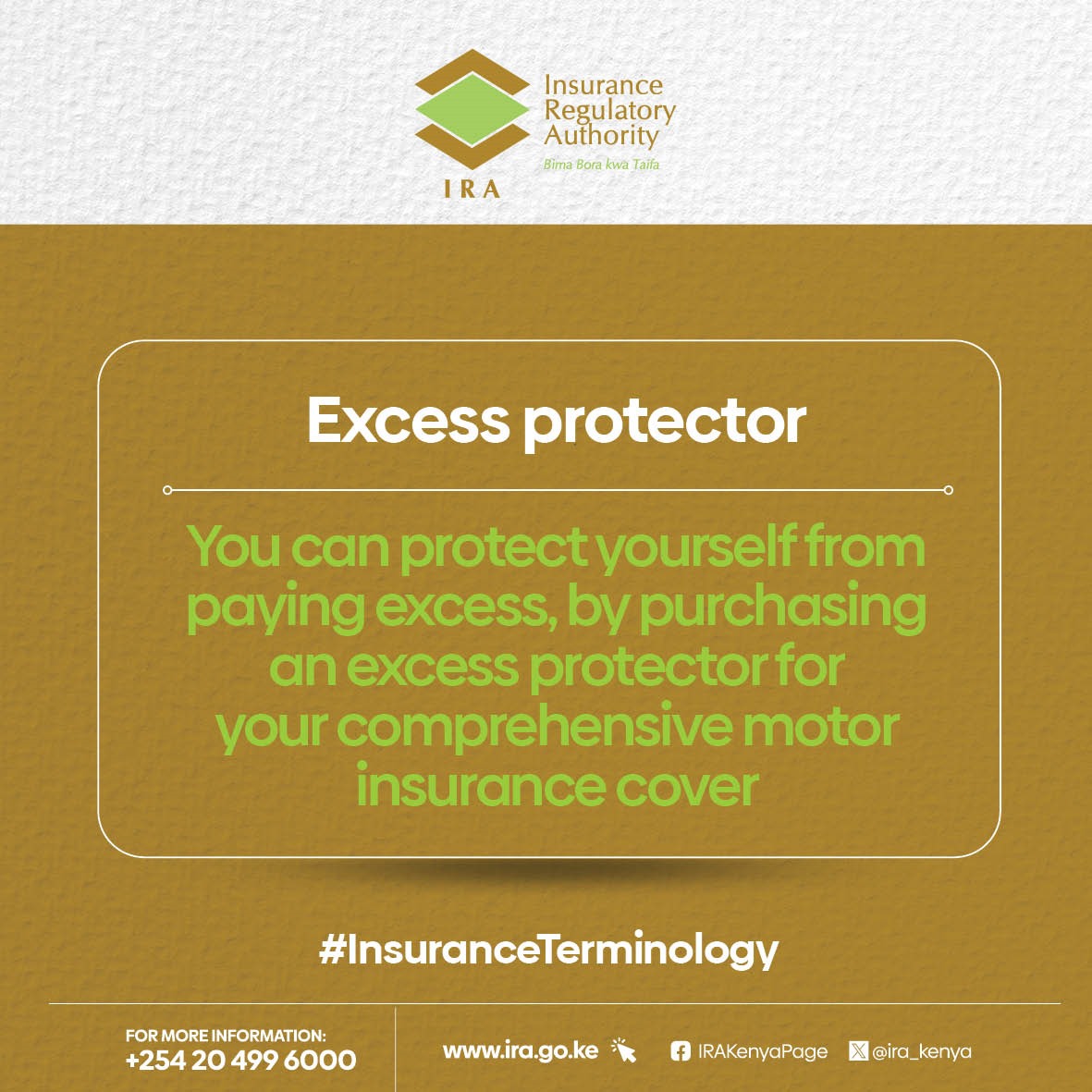 Milele_FM's tweet image. Did you know?
Excess is an amount of money that an insurance policy holder is required to pay in the event of a loss? @ira_kenya 
#InsuranceRegulatoryAuthority