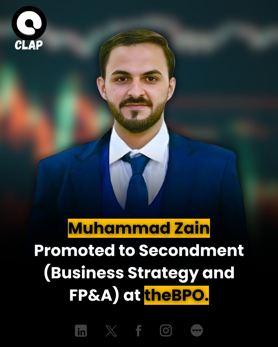 ClapPakistan's tweet image. Muhammad Zain takes on a strategic FP&amp;amp;A role at theBPO in Doha, Qatar! With 6 years across global markets, he’s driving financial turnarounds &amp;amp; building performance-led strategies.

#FPandA #ClapPakistan #StrategicFinance #BusinessStrategy #GlobalFinanceLeadership
