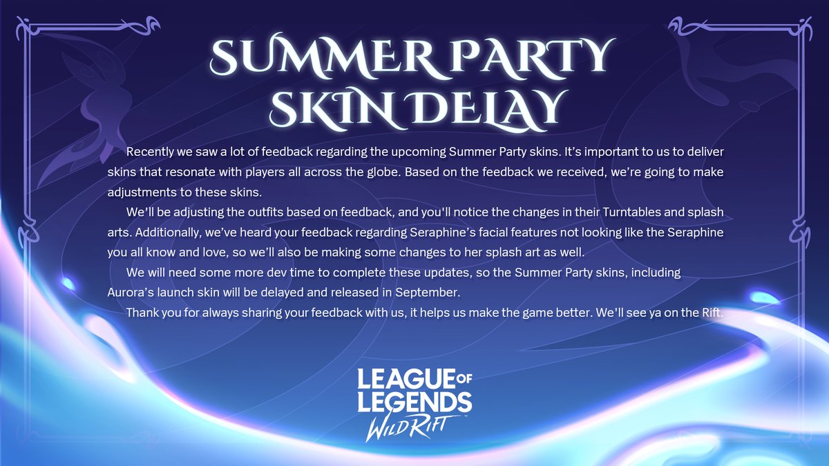 An important update about the Summer Party skins: