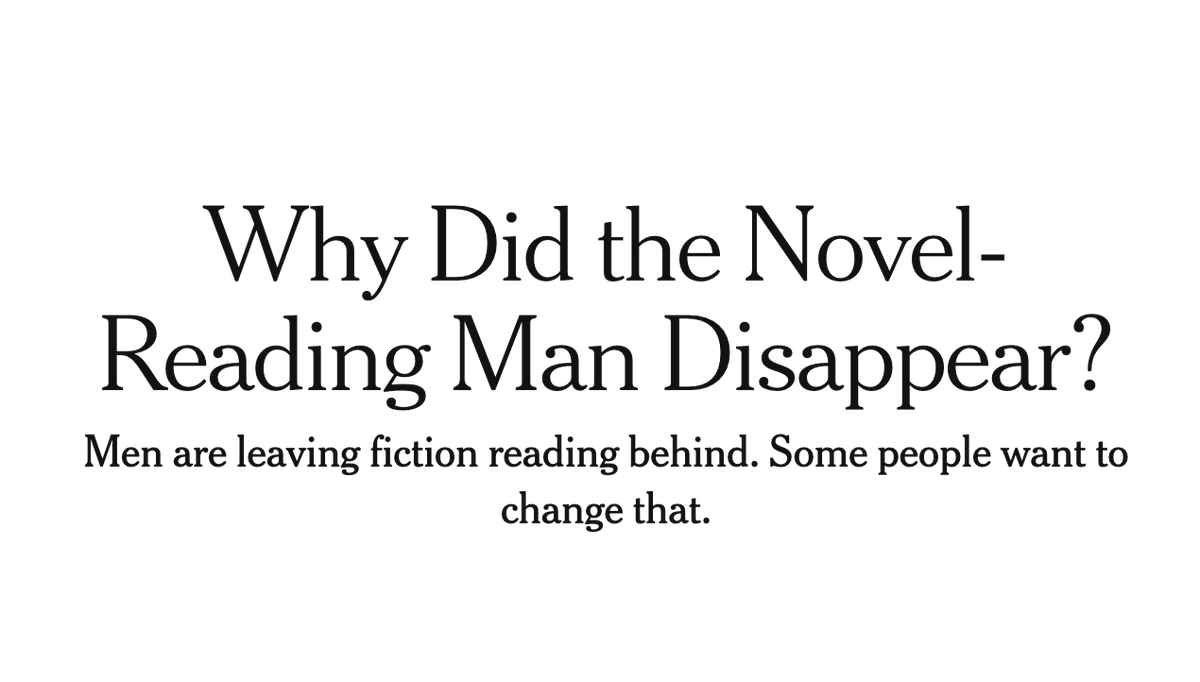 AustinTRoss's tweet image. actual NYT headline / AI's headline rewrite in news roundup list
why man not read fiction we think should, indeed
