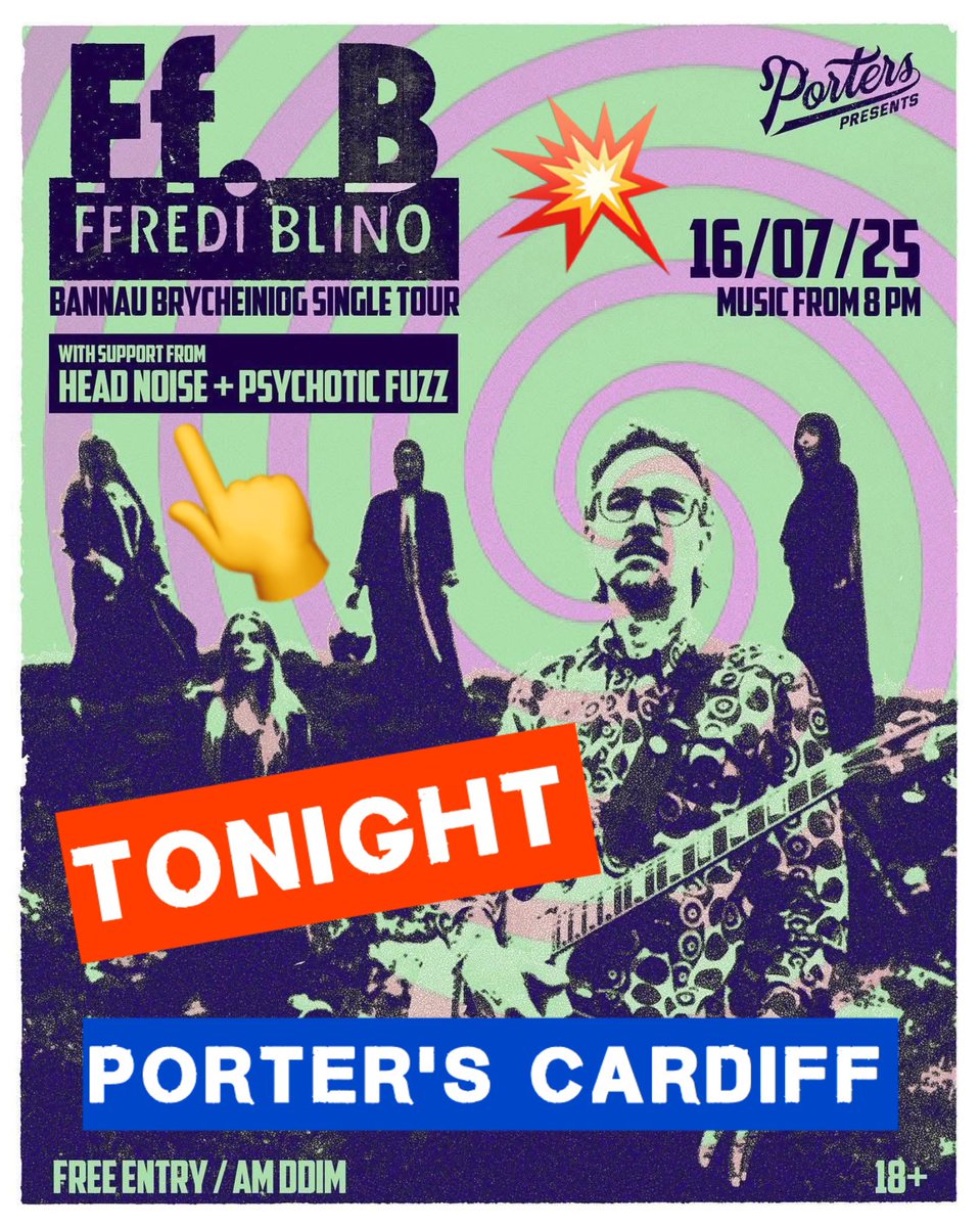 Head Noise (@headnoiseuk) on Twitter photo 🧠 TONIGHT! ⚡
We hit the stage at <a href="/Porterscardiff/">Porter’s Cardiff</a> as part of Ffredi Blino's Bannau Brycheiniog Single Tour - joined by Psychotic Fuzz for a night of pure psychedelic chaos!
🌀 Expect noise, fuss, and full-on fuckery from 8pm
📅 Weds 16th July
🎟 FREE ENTRY
📍 Porters, Cardiff 🧠 TONIGHT! ⚡
We hit the stage at <a href="/Porterscardiff/">Porter’s Cardiff</a> as part of Ffredi Blino's Bannau Brycheiniog Single Tour - joined by Psychotic Fuzz for a night of pure psychedelic chaos!
🌀 Expect noise, fuss, and full-on fuckery from 8pm
📅 Weds 16th July
🎟 FREE ENTRY
📍 Porters, Cardiff
