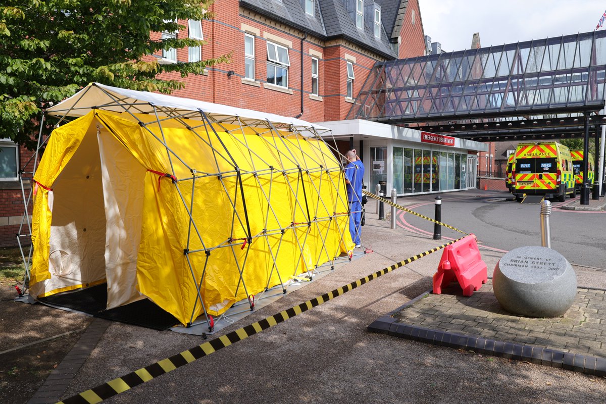 WWLNHS's tweet image. A mock decontamination exercise is currently taking place outside our Emergency Department at the Royal Albert Edward Infirmary. If you see our decontamination tent, don’t be alarmed - it’s a just a practice!