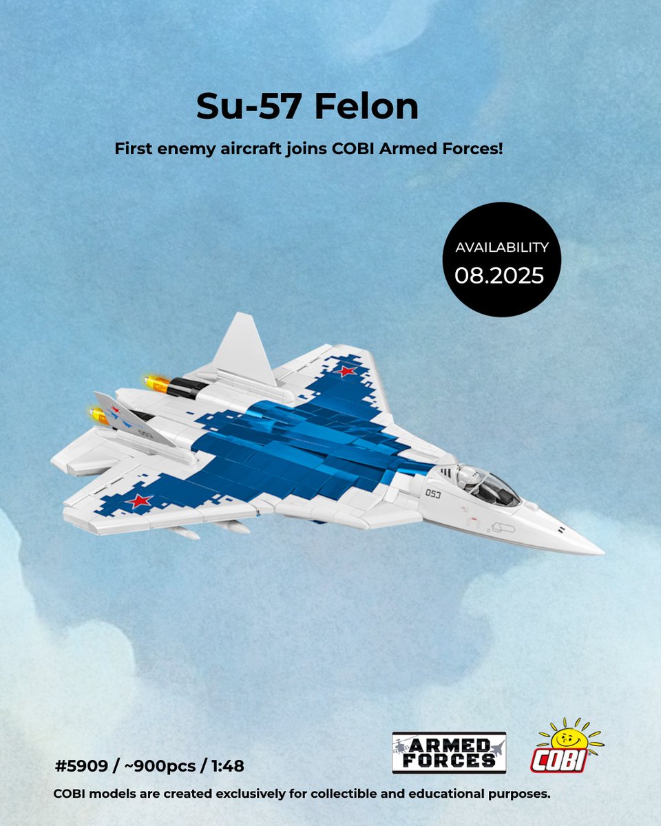 COBI_Bricks's tweet image. ✈️ SU-57 FELON #5909 – a brand-new addition to the COBI Armed Forces collection! 🧱🇵🇱
In response to numerous requests from adult fans of building blocks, we are introducing — for the very first time — a modern aircraft in Russian colors, ready to face off against our wide range…