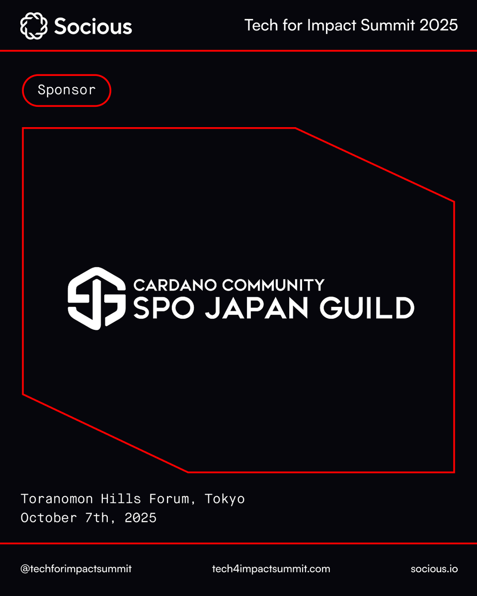 T4ISummit's tweet image. 🎉 SPO JAPAN GUILDがTech For Impact Summit 2025をサポート!
日本最大のCardano SPOコミュニティが、分散化とWeb3の未来を支えます。
🎟️ チケットはこちら👉 tech4impactsummit.com/tickets
#SPOJapanGuild #Cardano #TechForImpact #Web3で支える #StakeWithJapan