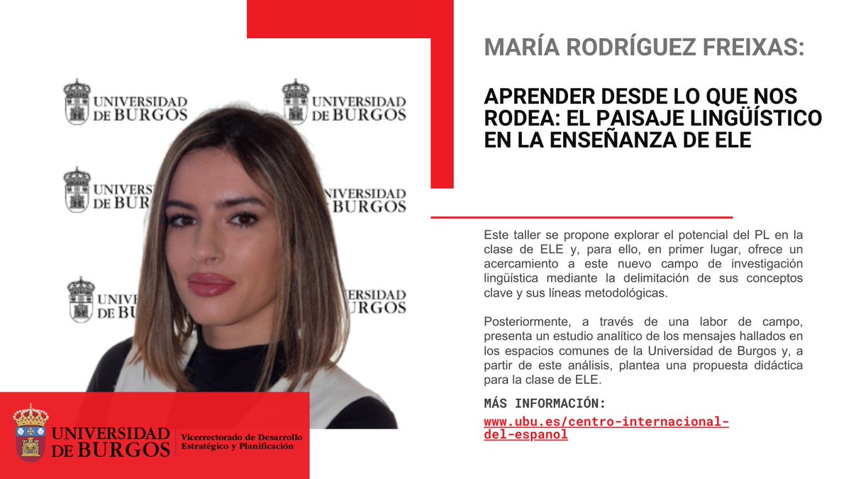 Centro Internacional del Español | UBU (@incourses_ubu) on Twitter photo ¡Comienza un nuevo día del curso de formación de profesorado de ELE! 📚✨ Hoy lo inauguramos con la intervención de María Rodríguez, que nos invita a aprender de lo que nos rodea a través del paisaje lingüístico, explorando el aula más allá de sus paredes. #ELE <a href="/UBUEstudiantes/">Universidad Burgos</a> ¡Comienza un nuevo día del curso de formación de profesorado de ELE! 📚✨ Hoy lo inauguramos con la intervención de María Rodríguez, que nos invita a aprender de lo que nos rodea a través del paisaje lingüístico, explorando el aula más allá de sus paredes. #ELE <a href="/UBUEstudiantes/">Universidad Burgos</a>