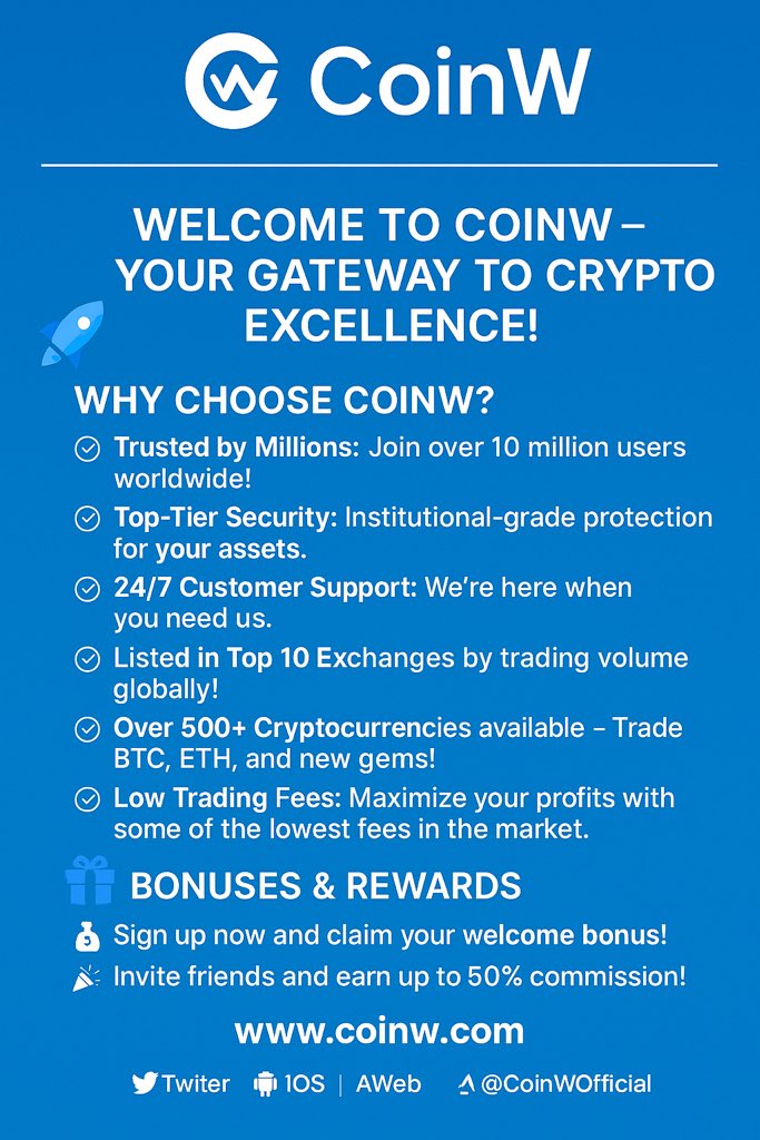 Engr_Shazzy's tweet image. 🚀 Ready to elevate your crypto journey?
Join CoinW – the exchange trusted by millions! 💙
🔐 Safe. 🔥 Fast. 💰 Rewarding.

Sign up today and grab your welcome bonus 🎁
Trade smarter, earn bigger – only on #CoinW
@CoinW_Africa @CoinW_Africa 
👉 coinw.com/en_US/register…

#Crypto