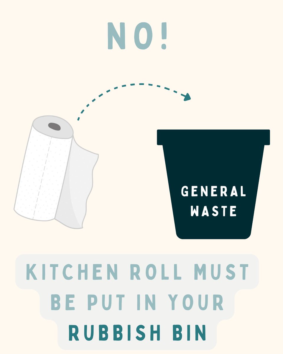 RecycleHants's tweet image. Kitchen roll isn’t recyclable!
Used sheets = food residue + short fibres = not suitable for recycling.
Put them in your general waste bin.
✅ The cardboard tube? That is recyclable & can go in your recycling bin! ♻️
Want to waste less? Try reusable cloths. #HampshireRecycles