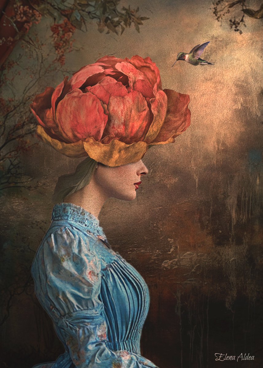 She doesn’t wear a crown—she blooms one. A portrait of quiet strength and inner transformation. Thoughts unfurl like petals while a hummingbird hovers in recognition. NFT available on Rarible.
#SurrealFeminine #InnerBloom #VisualPoetry #ConceptualArt #NFTVisions_Art #Rarible