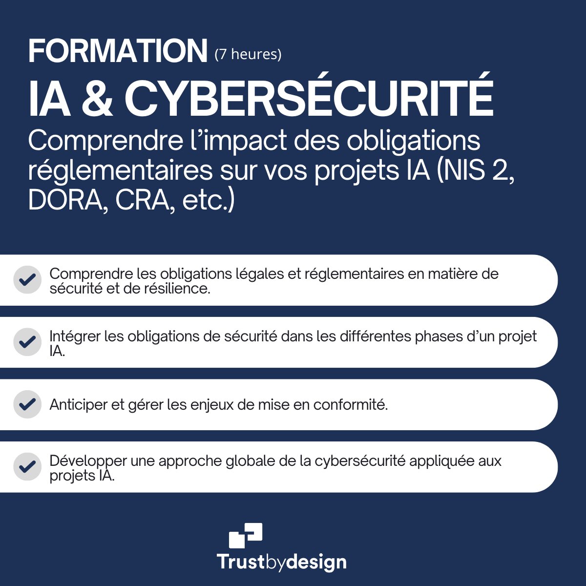 👉Besoin de mieux anticiper les risques réglementaires et sécuritaires liés à vos projets IA ?🤔Suivez la formation "IA et cybersécurité' de notre legaltech Trust by Design - Programme complet ici : 
trustbydesign.fr/event-detail/i…