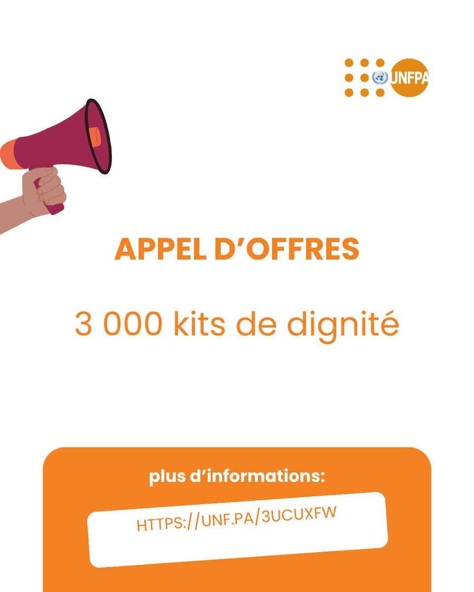 UNFPA Burkina Faso (@unfpabf) on Twitter photo #JobAlert
<a href="/UNFPABF/">UNFPA Burkina Faso</a> lance un appel d'offres pour la fourniture de 3 000 kits de dignité.
Date limite: 25 juillet 2025
Plus d'informations:👉 unf.pa/3Ucuxfw #JobAlert
<a href="/UNFPABF/">UNFPA Burkina Faso</a> lance un appel d'offres pour la fourniture de 3 000 kits de dignité.
Date limite: 25 juillet 2025
Plus d'informations:👉 unf.pa/3Ucuxfw