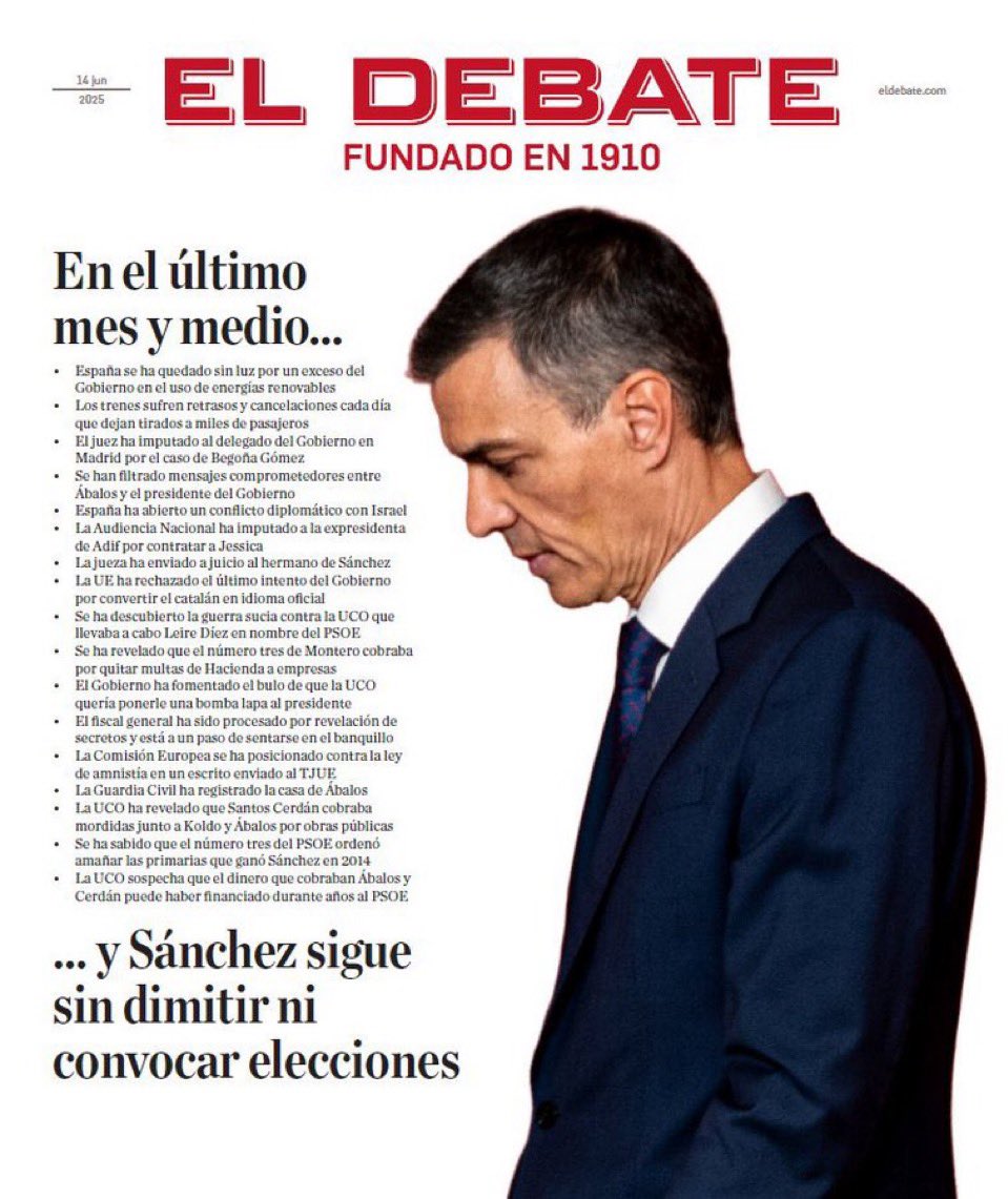 En tan solo 40 días, ha pasado todo eso.
Un listado de tropelías aberrante.
Sánchez tiene a España secuestrada.