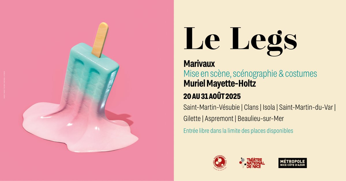 🎭 Le Théâtre National de Nice part en tournée dans la Métropole avec Le Legs de Marivaux, mis en scène par Muriel Mayette-Holtz.

📅 Du 20 au 31 août
📍 8 communes de la Métropole
🎟️ Entrée libre dans la limite des places

👉 nicecotedazur.org/actualites/le-…

#NiceCotedAzur