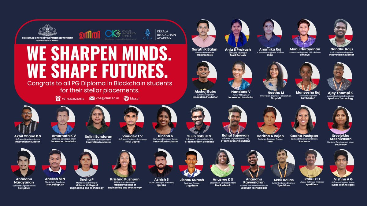 kbaiiitmk's tweet image. 🎉 Congratulations, PG Diploma Graduates! 🎉
👏 A huge round of applause to our PG Diploma in Blockchain graduates! Wishing you all the best
#BlockchainCareers #PMAJAY #KBA #ScheduledCasteDevelopment #Empowerment #TechSuccess #KeralaBlockchainAcademy #PlacementUpdate