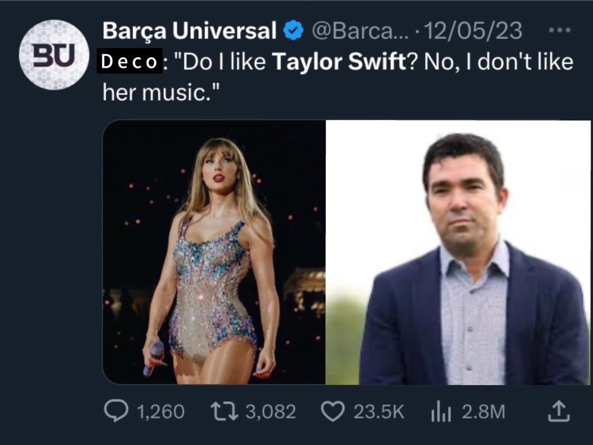 Hey Swifties! 🫵👋 we can’t let this Deco guy be a Barcelona sporting director since he dislikes her and he’s the reason why Barça didn’t collab with Tay😡💅 keep spamming #DecoOut for Barça to kick him out of the club🫠🫵