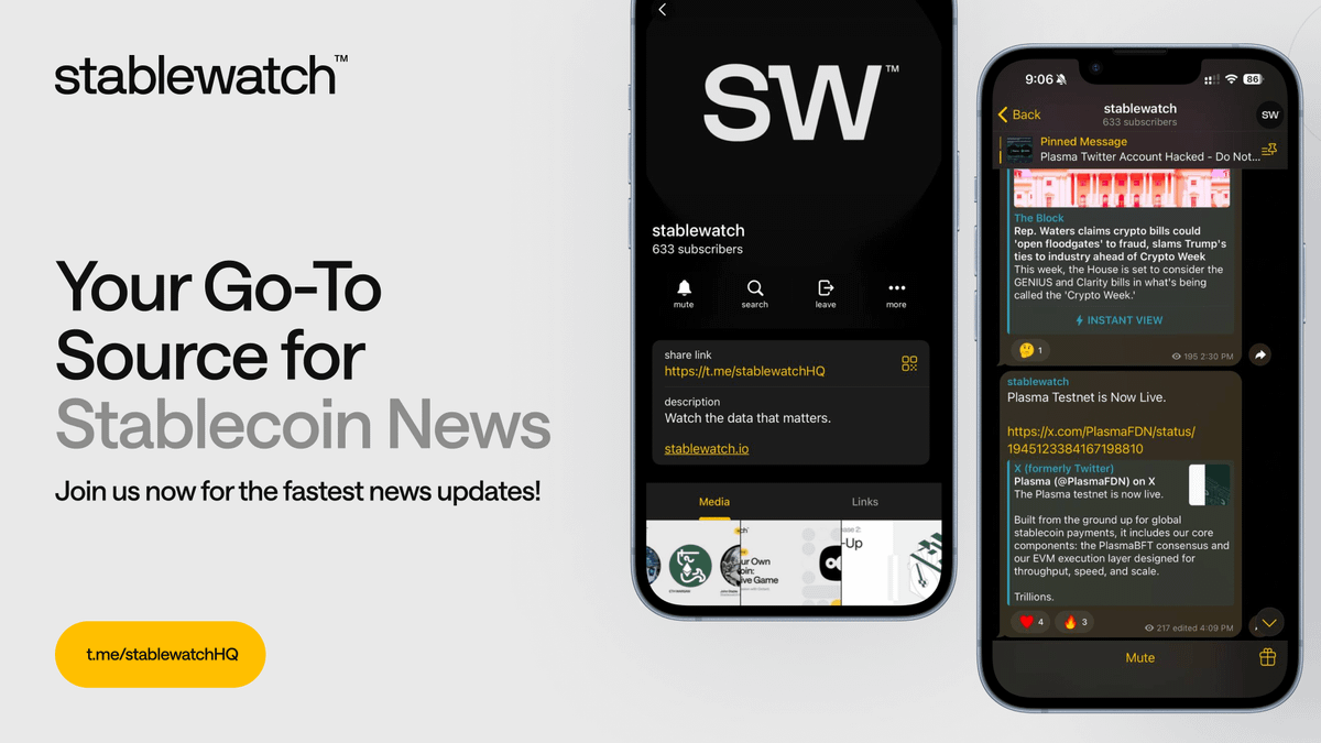 Join our Telegram News Channel.

Stay informed about every change in the stablecoin world and get the latest updates delivered within minutes.