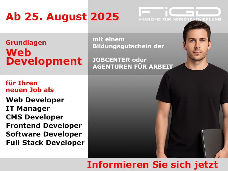 Mit der Web Development #Weiterbildung der FiGD Akademie erwerben Sie fundierte Grundlagen in #HTML, #CSS, #JavaScript, #PHP und #MySQL. Praxisnah, betreut und zu 100 % förderbar mit #Bildungsgutschein. Jetzt IT-Zukunft starten unter: figd-akademie.de/programmierung…