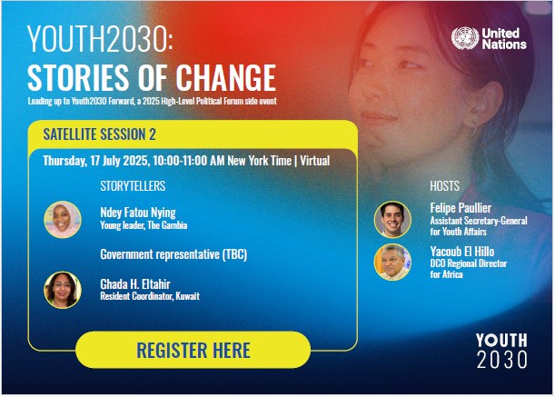 UNNamibia's tweet image. Youth-led change in action!
Don’t miss #Youth2030: Stories of Change — spotlighting inspiring youth from around the world.
🗓️16 July | 14:00 🇳🇦
🔗 zoom.us/webinar/regist…
🗓️17 July | 16:00 🇳🇦
🔗zoom.us/webinar/regist…
#StoriesOfChange #UNNamibia #HLPF2025 #SDGs