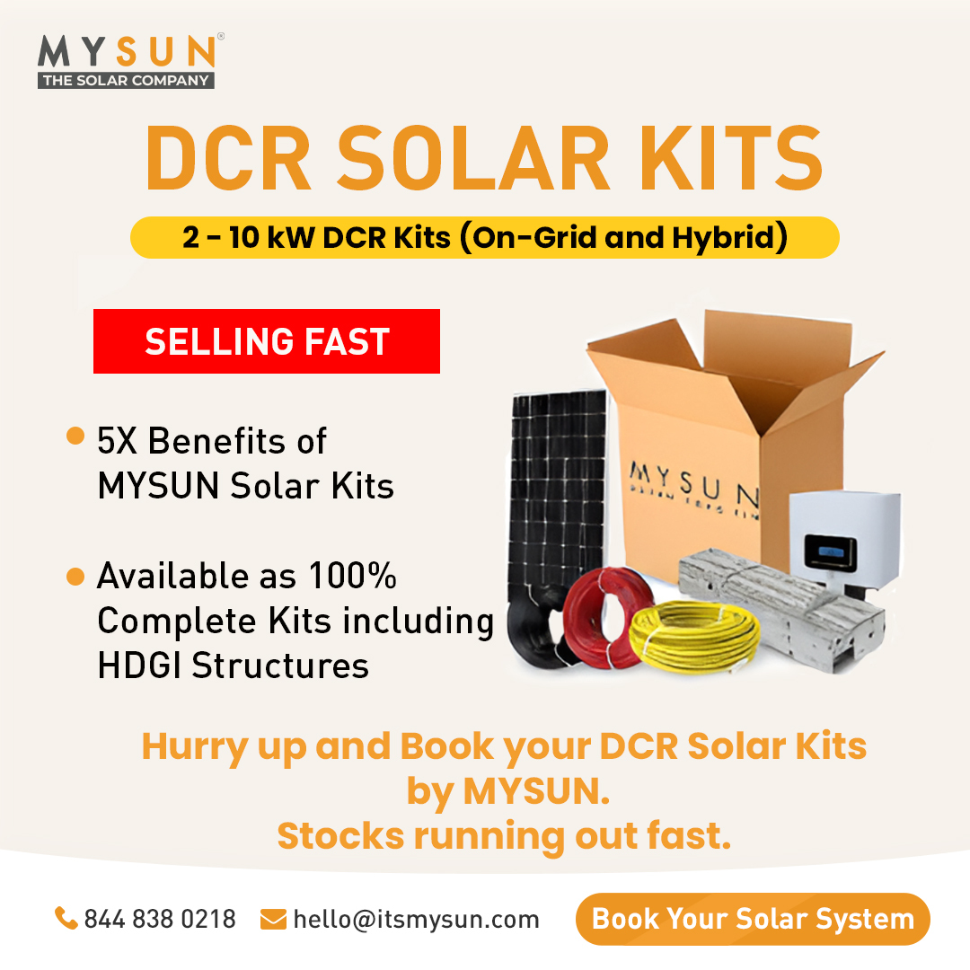 MYSUNIndia's tweet photo. Don't miss out, partners! DCR Solar Kits by MYSUN are in high demand and stocks are running out fast. Book yours today and capitalize on the solar boom.

#GoSolar #LongTermEnergy #MYSUN 

To know more about going Solar, Reach out to our solar advisor now on: +91 8448380218. https://t.co/1i6yzUr168